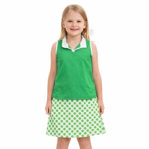 Little Miss Tennis Girls 2PC Tennis Outfit Set Green Polka Dot Skort Top NWT S M